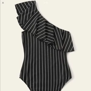 One shoulder striped bodysuit